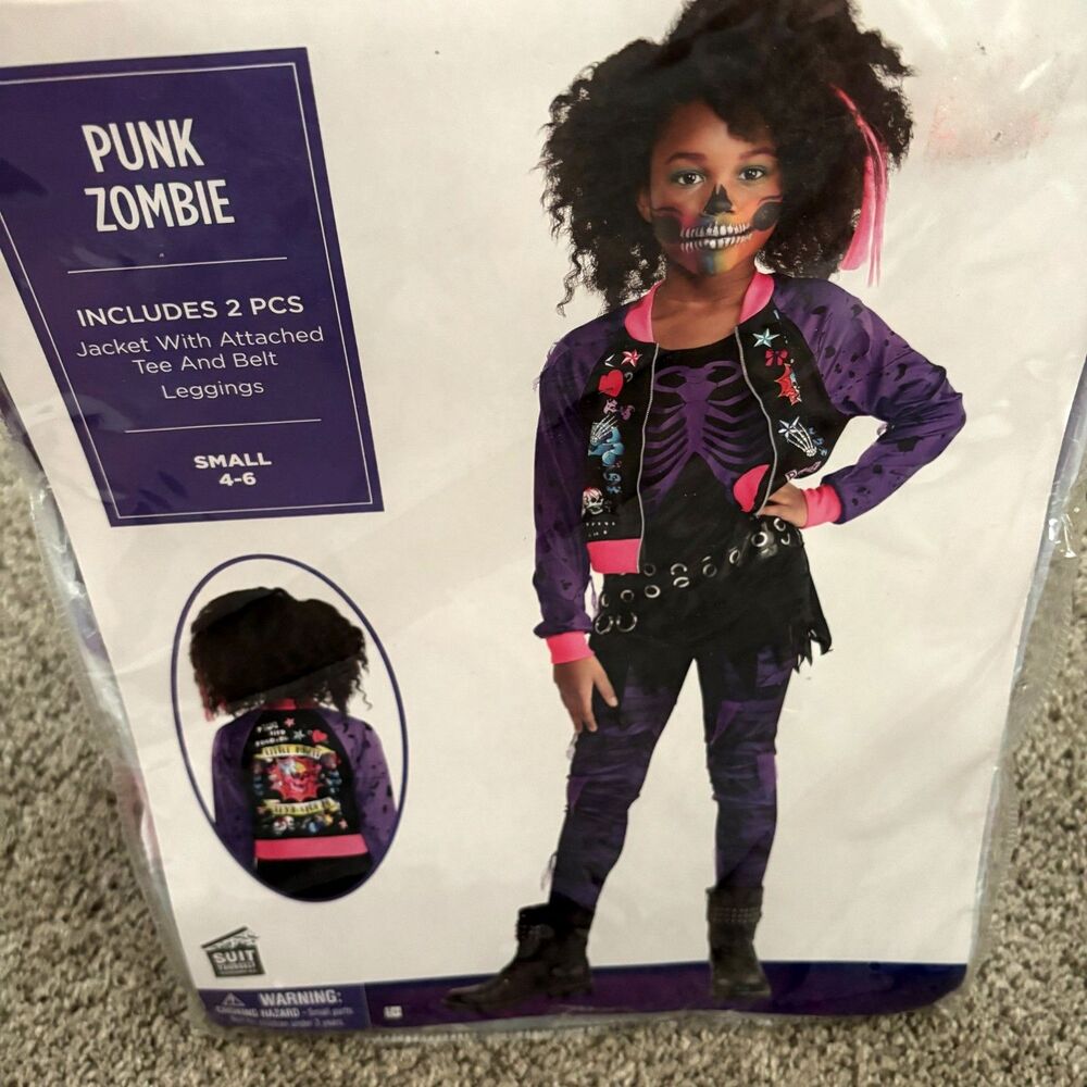 Punk Zombie Halloween Costume Girls Small 4-6 2 Pc Jacket Leggings NIP Purple